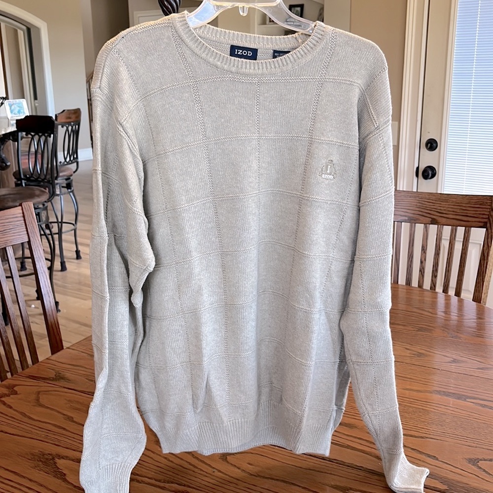 Izod Sweater Vintage Grandpa Cotton Crewneck Beige Mens L Israel Women Boyfriend